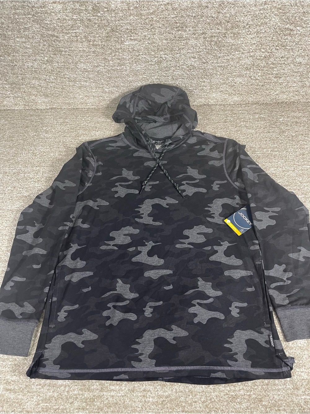 Jockey Sport Mens Medium Camo Hoodie Black Gray Athletic Pullover M. SKU#0356